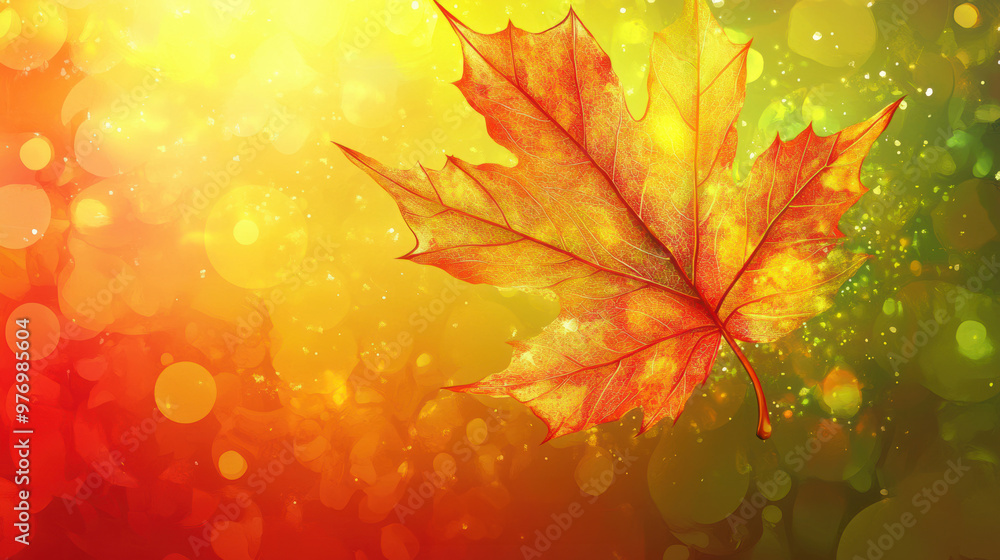 Obraz premium A close up of a leaf on top of colorful background, AI
