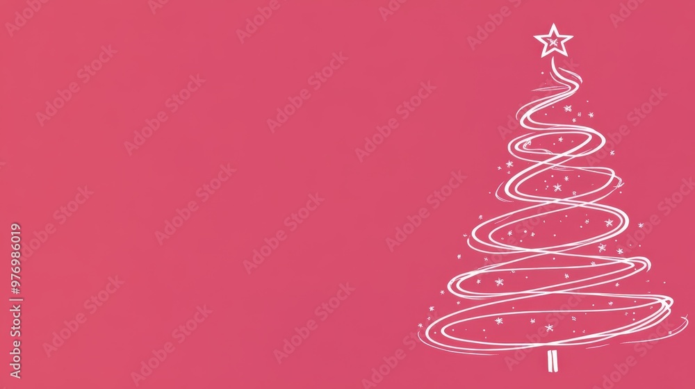 Aesthetic white Christmas tree made of with curved lines, hot pink background, copy space. Greeting card. Generative AI Aesthetic white Christmas tree made of with curved lines, hot pink background, copy space. Greeting card. Generative AI