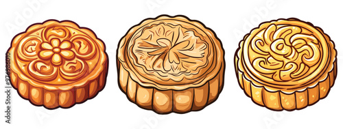 Traditional Chinese dessert mooncake. Set of mooncake isolated on white background