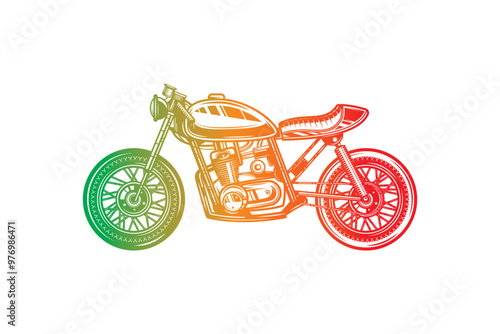Cafe racer custom motorcycle. Original vector illustration in vintage style isolated on white background. T-shirt design.