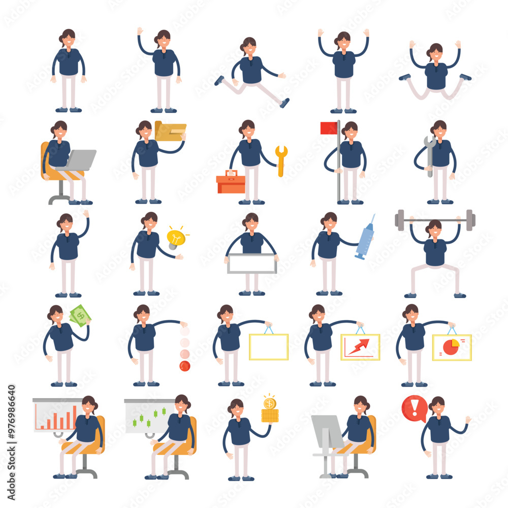 woman characters set in various poses illustration woman characters set in various poses illustration