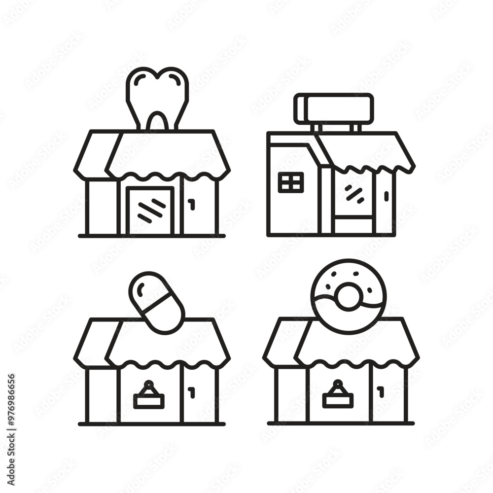 Fototapeta premium shop building and market icons set vector illustration