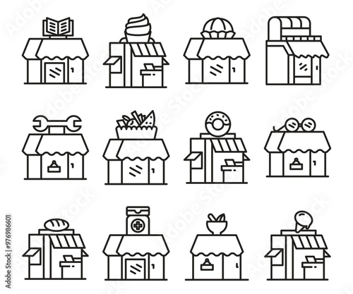shop building and market icons set vector illustration