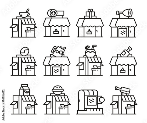 shop building and market icons set vector illustration