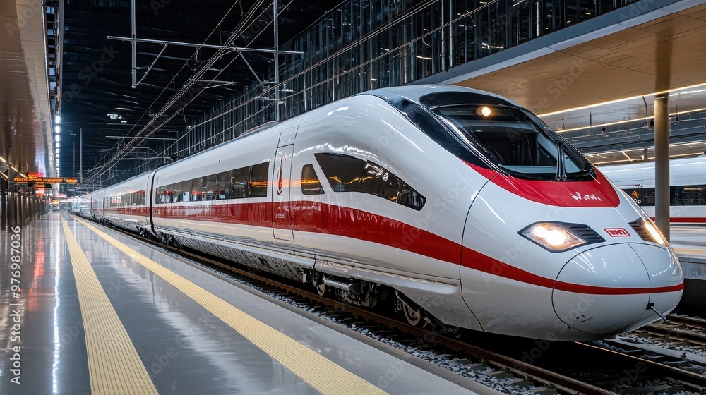 Fototapeta premium Modern High Speed Train at Railway Station Platform
