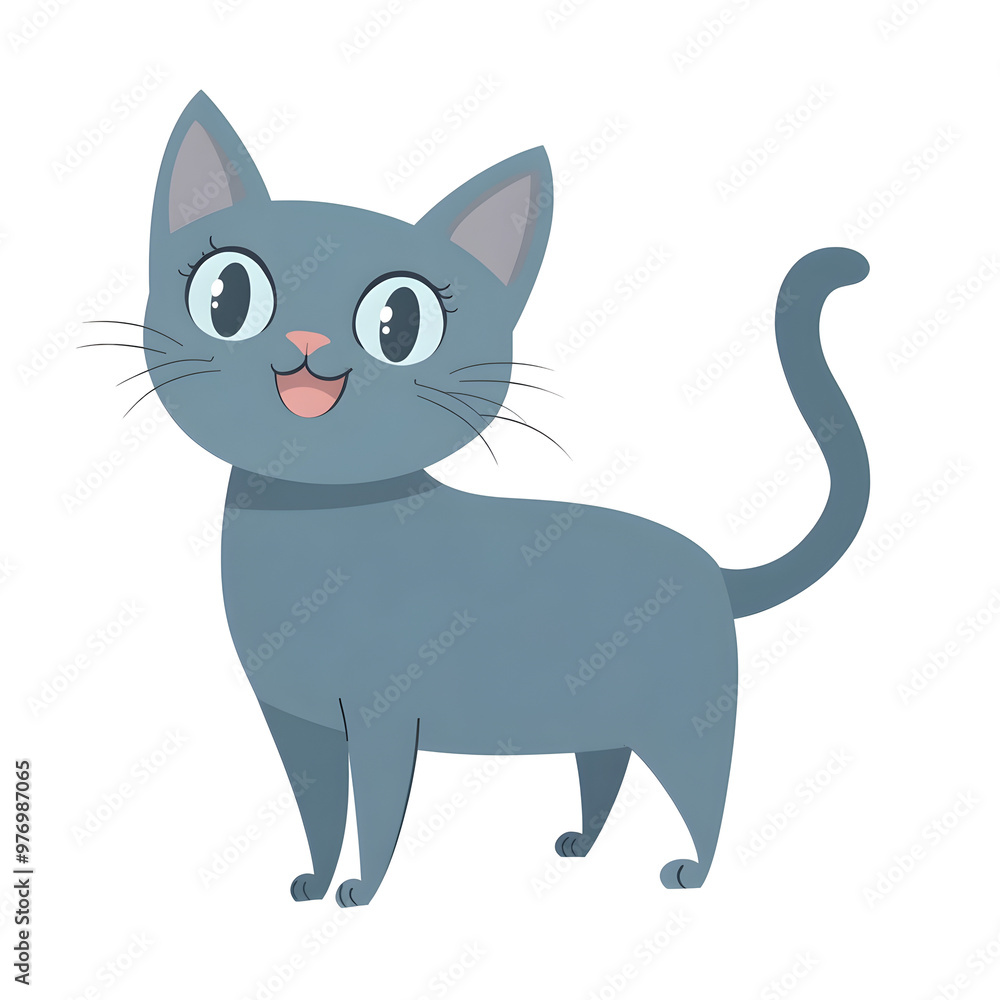 Adorable Cartoon Style Russian Blue Cat with Wagging Tail in Pastel Colors Adorable Cartoon Style Russian Blue Cat with Wagging Tail in Pastel Colors