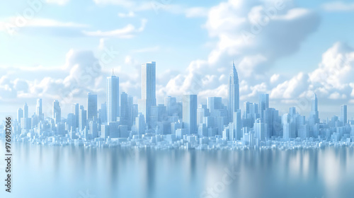 A stylized cityscape with a...
