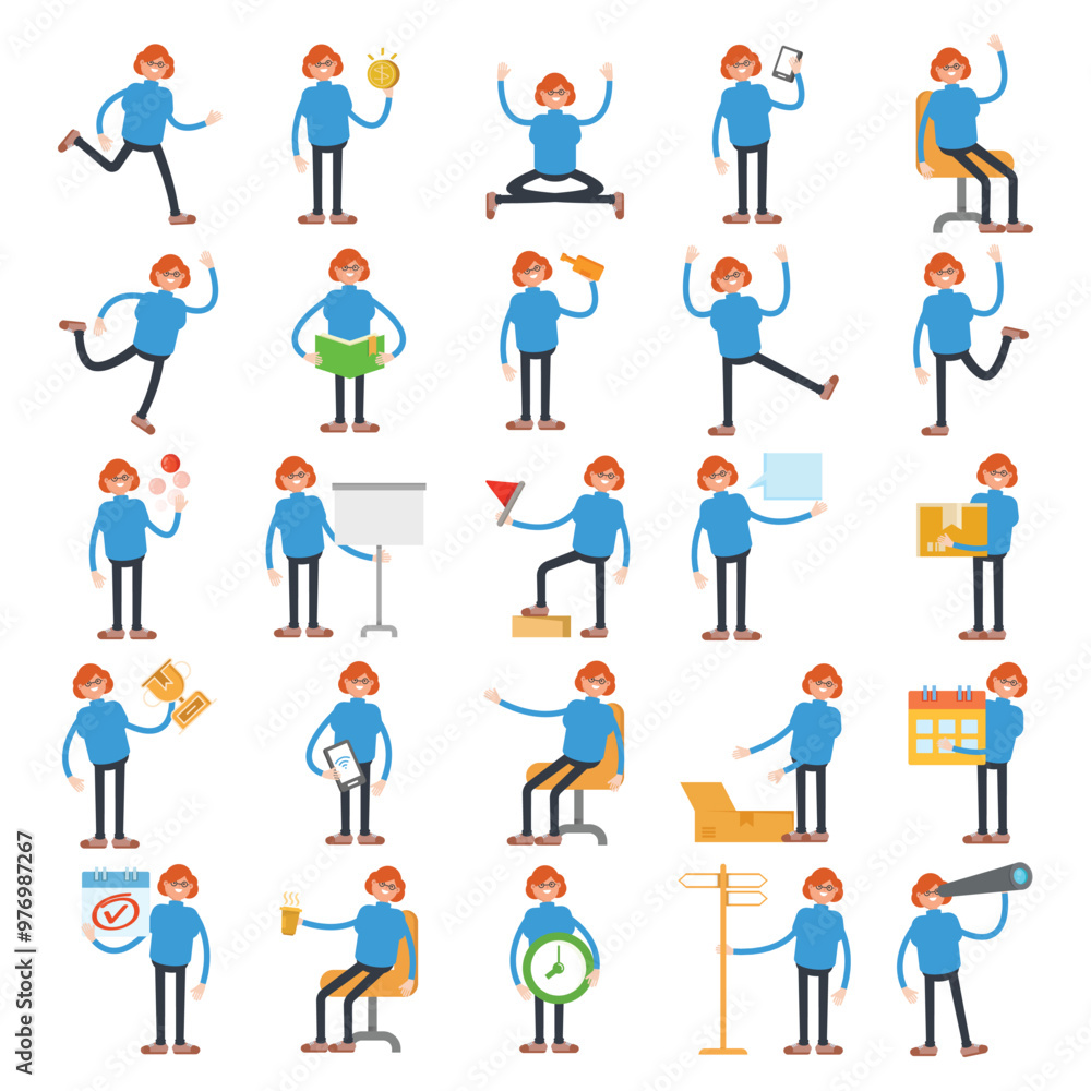 woman characters set in various poses illustration woman characters set in various poses illustration