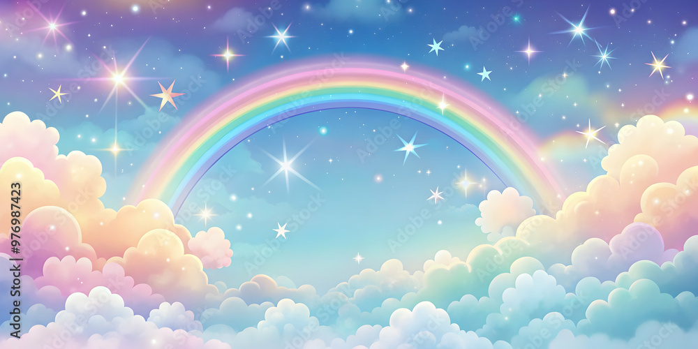 Abstract kawaii colorful sky rainbow with stars and clouds background, soft pastel comic graphic concept, kawaii, colorful, sky Abstract kawaii colorful sky rainbow with stars and clouds background, soft pastel comic graphic concept, kawaii, colorful, sky