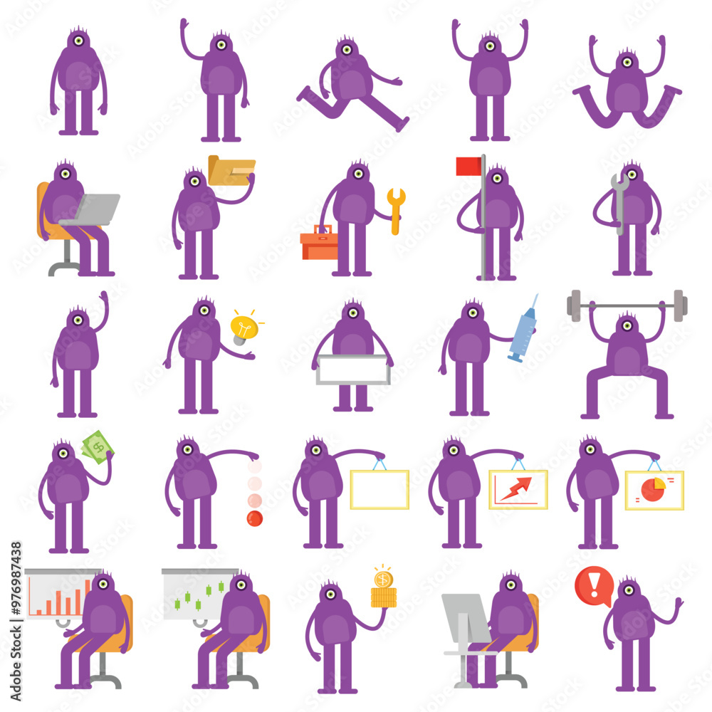 one eye monster characters set in various poses illustration one eye monster characters set in various poses illustration