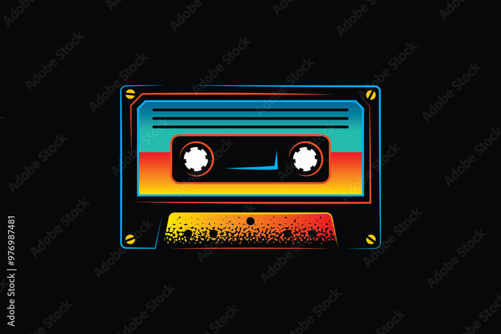 Obraz premium Audio cassette. Original vector illustration in vintage style. T-shirt design.