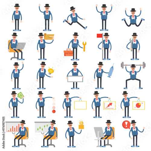 Wallpaper Mural old man in suit and top hat characters set in various poses illustration Torontodigital.ca