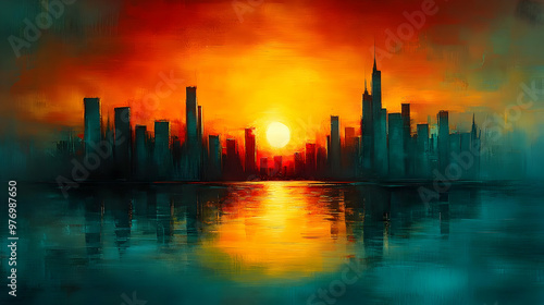 A stylized painting of a ci...