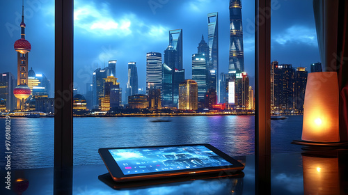 A tablet computer on a tabl...