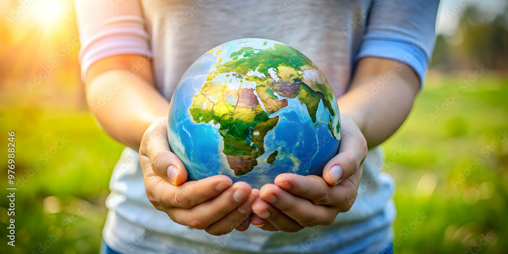 Close-up of human hands holding a sustainable globe, symbolizing environmental protection and sustainability, sustainable Close-up of human hands holding a sustainable globe, symbolizing environmental protection and sustainability, sustainable