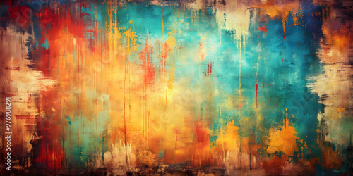 Vintage grunge painting with abstract textured background and vibrant brush strokes, vintage, grunge, painting