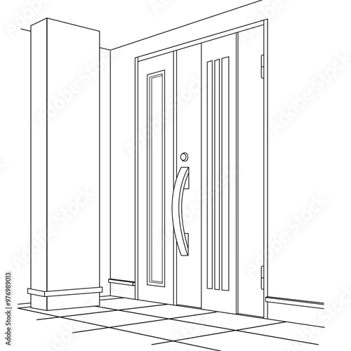玄関パースの線画
