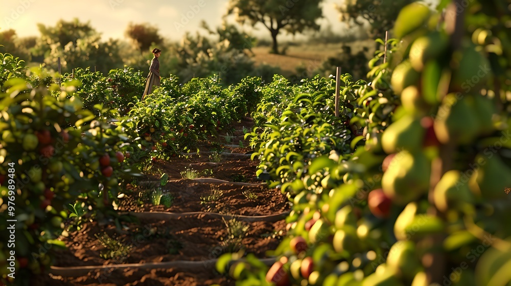 Constantly tending to rows of pear trees amid a lovely widening of veggies Constantly tending to rows of pear trees amid a lovely widening of veggies