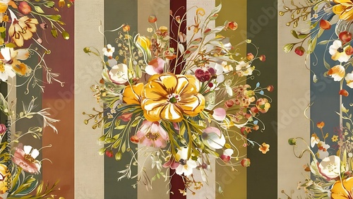 Watercolor flower motif background. Hand painted earthy whimsical seamless pattern. Modern floral linen textile for spring summer home decor. Decorative scandi style colorful nature all over print