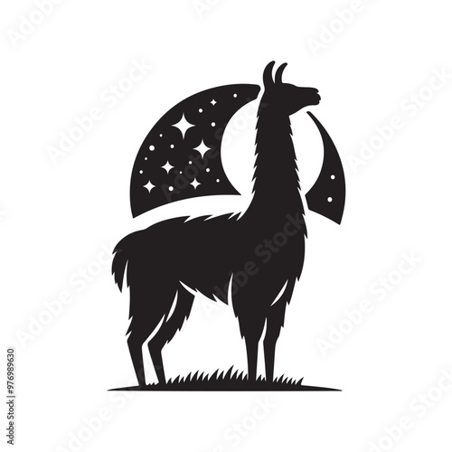 Beautiful IIama silhouette black icon vector art illustration. Use For Element Print Book, Animal Book and Animal Content