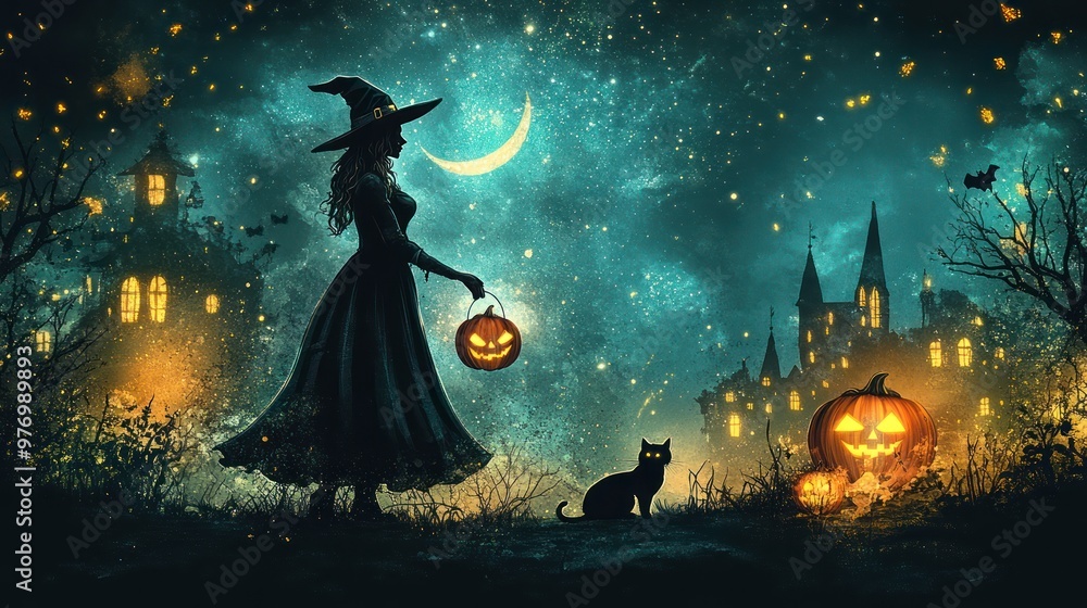 Witch Jack o Lantern Haunted House Halloween Night Witch Jack o Lantern Haunted House Halloween Night