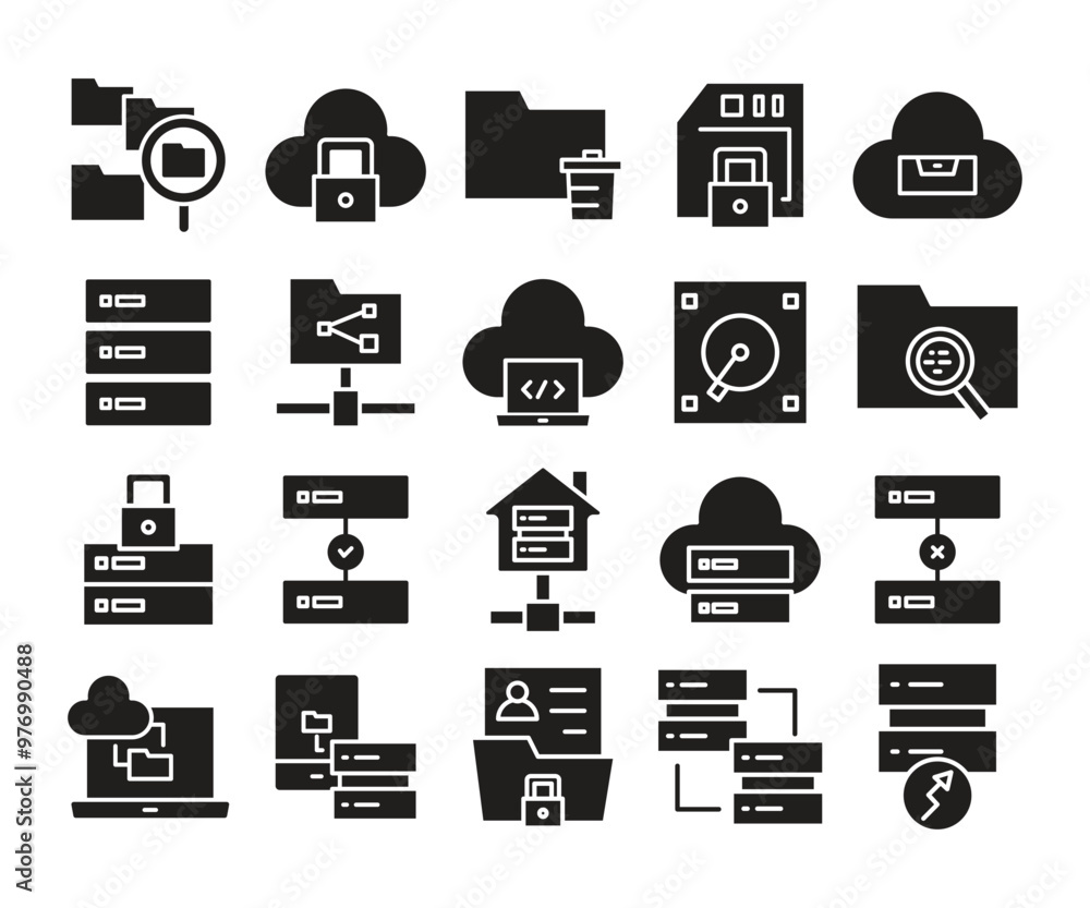 database and network line icons set database and network line icons set
