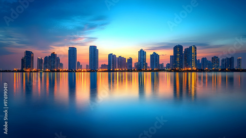 A vibrant cityscape skyline...