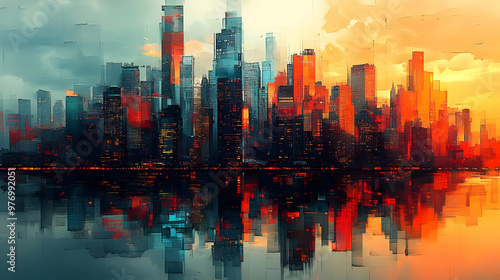 A vibrant cityscape with a ...