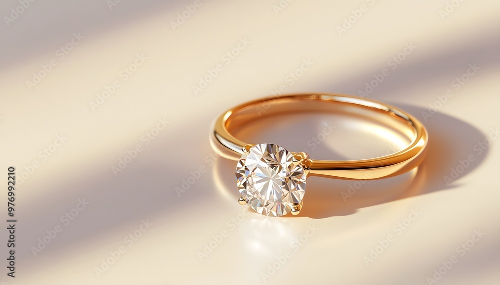A stunning gold ring featuring a brilliant diamond, perfect for engagement or special occasions, captured in soft sunlight. A stunning gold ring featuring a brilliant diamond, perfect for engagement or special occasions, captured in soft sunlight.