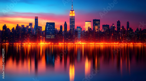 A vibrant cityscape with sk...
