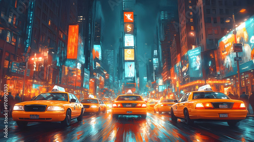 A vibrant night scene in a ...