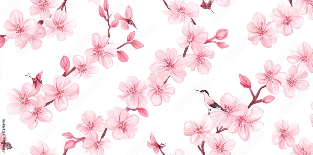 The banner consists of stylized spring blooming bushes, a border with flying birds and butterflies, and a watercolor painting to compliment your design. The banner consists of stylized spring blooming bushes, a border with flying birds and butterflies, and a watercolor painting to compliment your design.