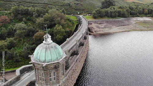 Drone footage flying along the Craig Goch Dam in the Elan Valley, Wales, UK. 04.09.24 photo