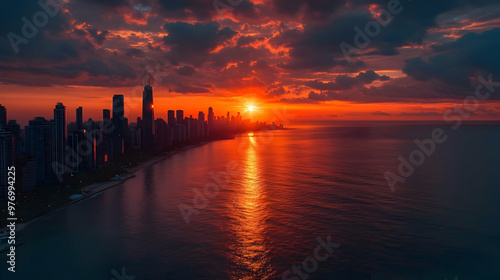 A vibrant sunrise casts a w...