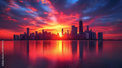 A vibrant sunrise casts a w...