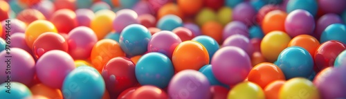 Colorful balls in a vibrant array, creating a joyful and playful atmosphere, perfect for children's themes and designs.