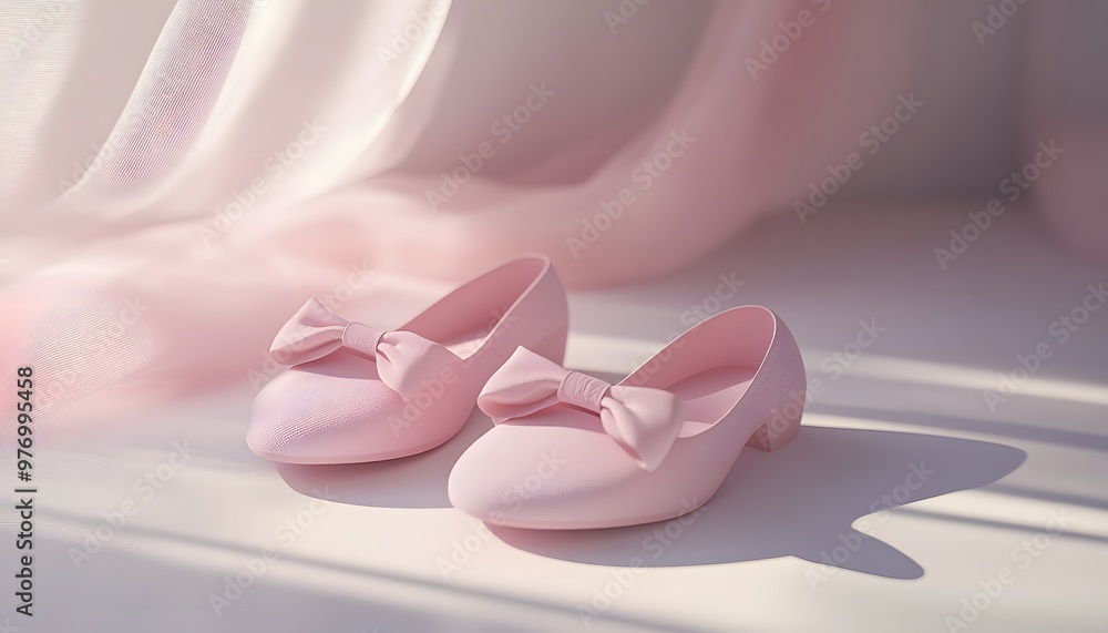 Delicate pink shoes with bows, perfect for little girls. Soft lighting and elegant backdrop create a dreamy atmosphere. Delicate pink shoes with bows, perfect for little girls. Soft lighting and elegant backdrop create a dreamy atmosphere.