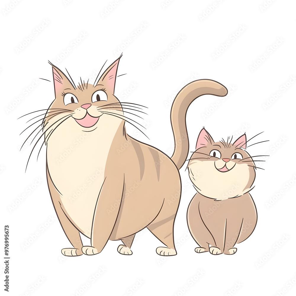 Two Playful Norwegian Forest Cats in Cartoon Pastel Two Playful Norwegian Forest Cats in Cartoon Pastel