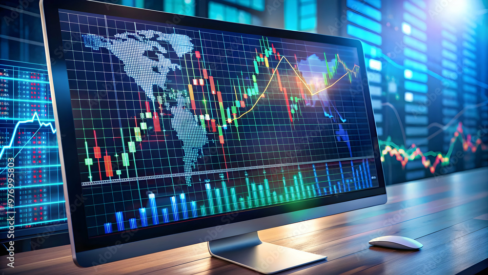 Sleek digital interface with AI-powered trading algorithms and stock market visualization, technology Sleek digital interface with AI-powered trading algorithms and stock market visualization, technology