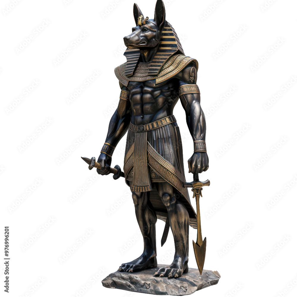 Anubis, egyptian god of death, is standing and holding his crook and flail Anubis, egyptian god of death, is standing and holding his crook and flail