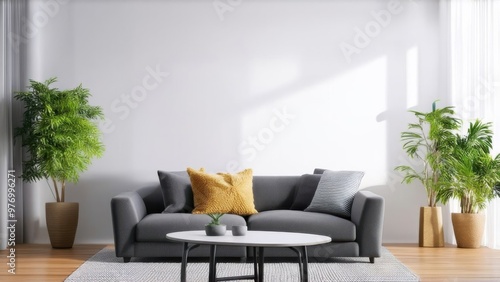 Wallpaper Mural Cozy modern living room interior have sofa and decor accessories with white color wall 3D rendering Torontodigital.ca