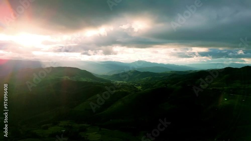 4K Cinematic nature aerial drone footage of the beautiful mountains and paddy fields of Ban Pa Pong Piang at Doi Ithanon next to Chiang Mai, Thailand during sunset photo