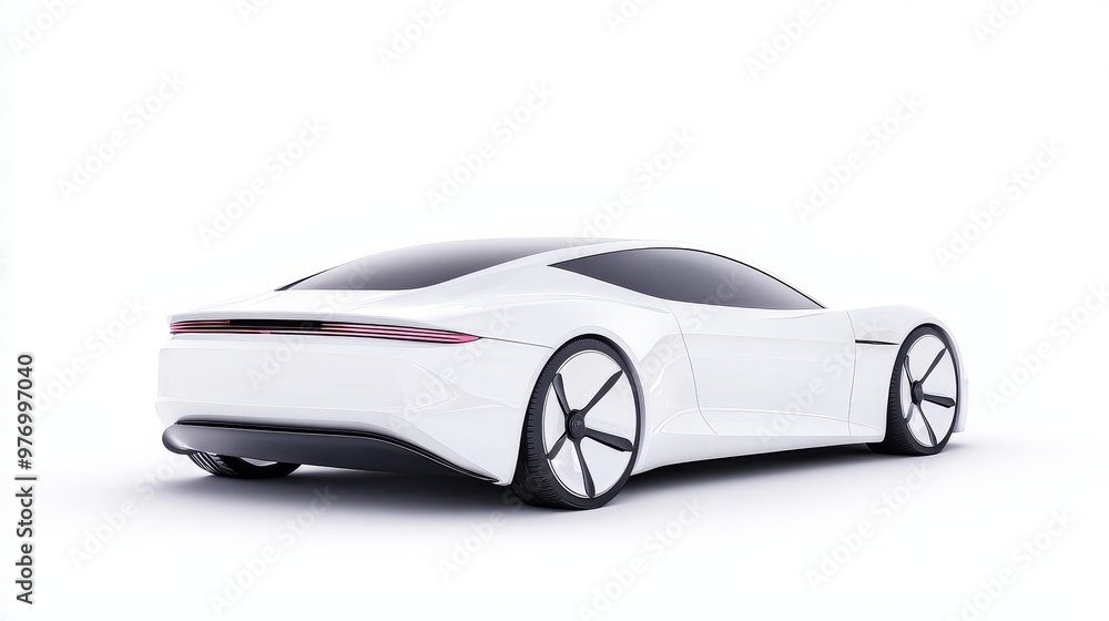 Render a sleek, futuristic concept car in a digital, photorealistic style, showcasing its aerodynamic rear view Render a sleek, futuristic concept car in a digital, photorealistic style, showcasing its aerodynamic rear view