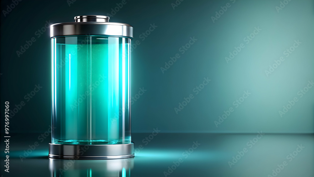 Futuristic saltwater battery with casing and bluish-green electrolyte solution , technology, energy, sustainable Futuristic saltwater battery with casing and bluish-green electrolyte solution , technology, energy, sustainable