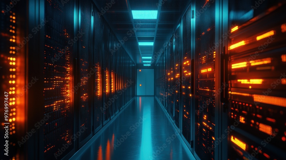 Server Room Interior with Glowing Lights Server Room Interior with Glowing Lights