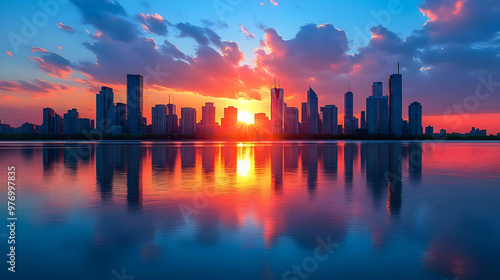 A vibrant sunset casts a go...