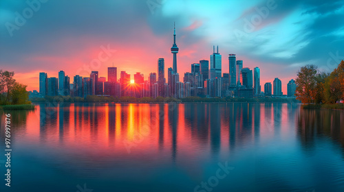 A vibrant sunset casts a go...