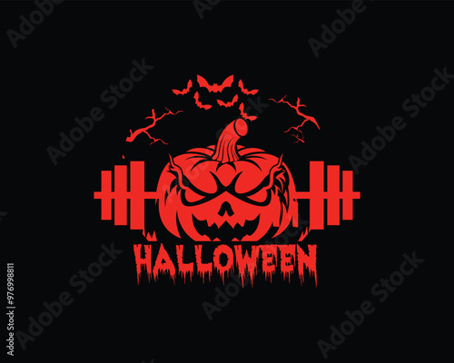  barbell and halloween illustrations vector logo in red color