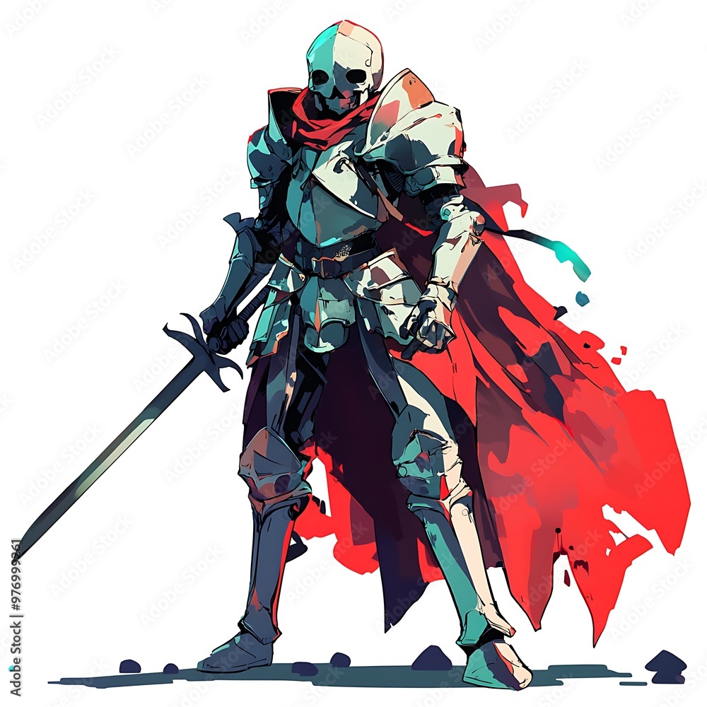 Fototapeta premium Skeleton Knight with Red Cape and Sword.