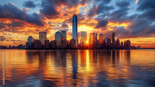 A vibrant sunset casts warm...